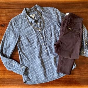 J. CREW Polka Dot Denim Shirt, sz 2